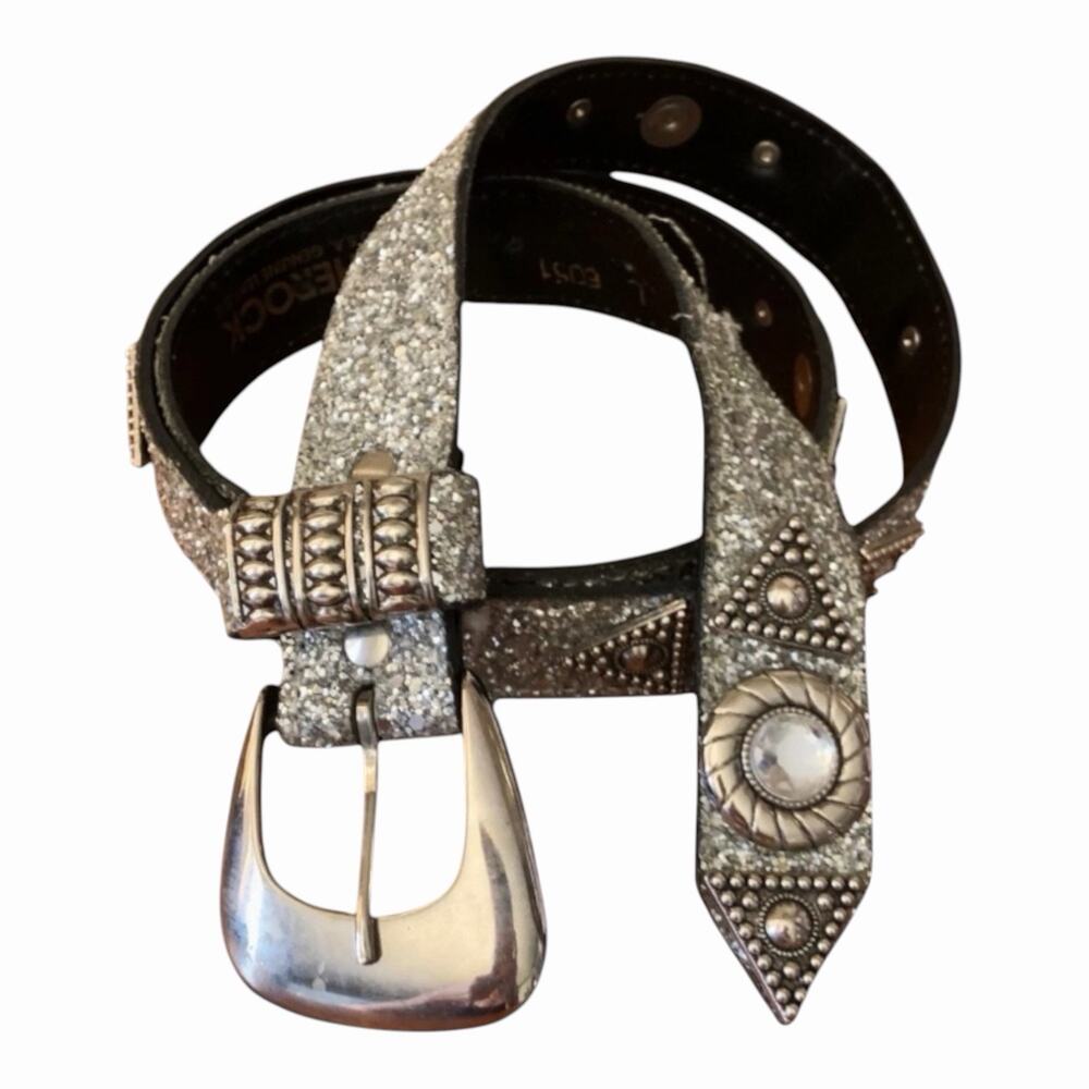 Leatherock Leather Belt Silver Glitter Studded Western Boho Women’s Made in USA